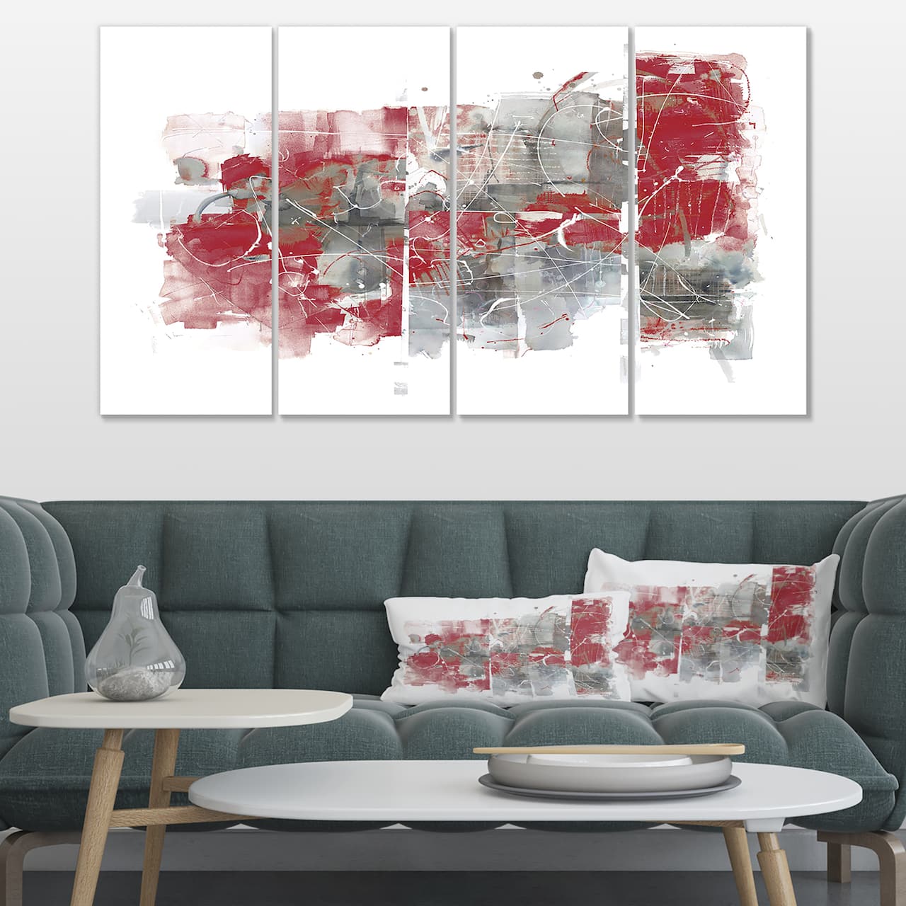Designart - Moving In and Out of Traffic I Red Grey - Geometric Canvas Art
